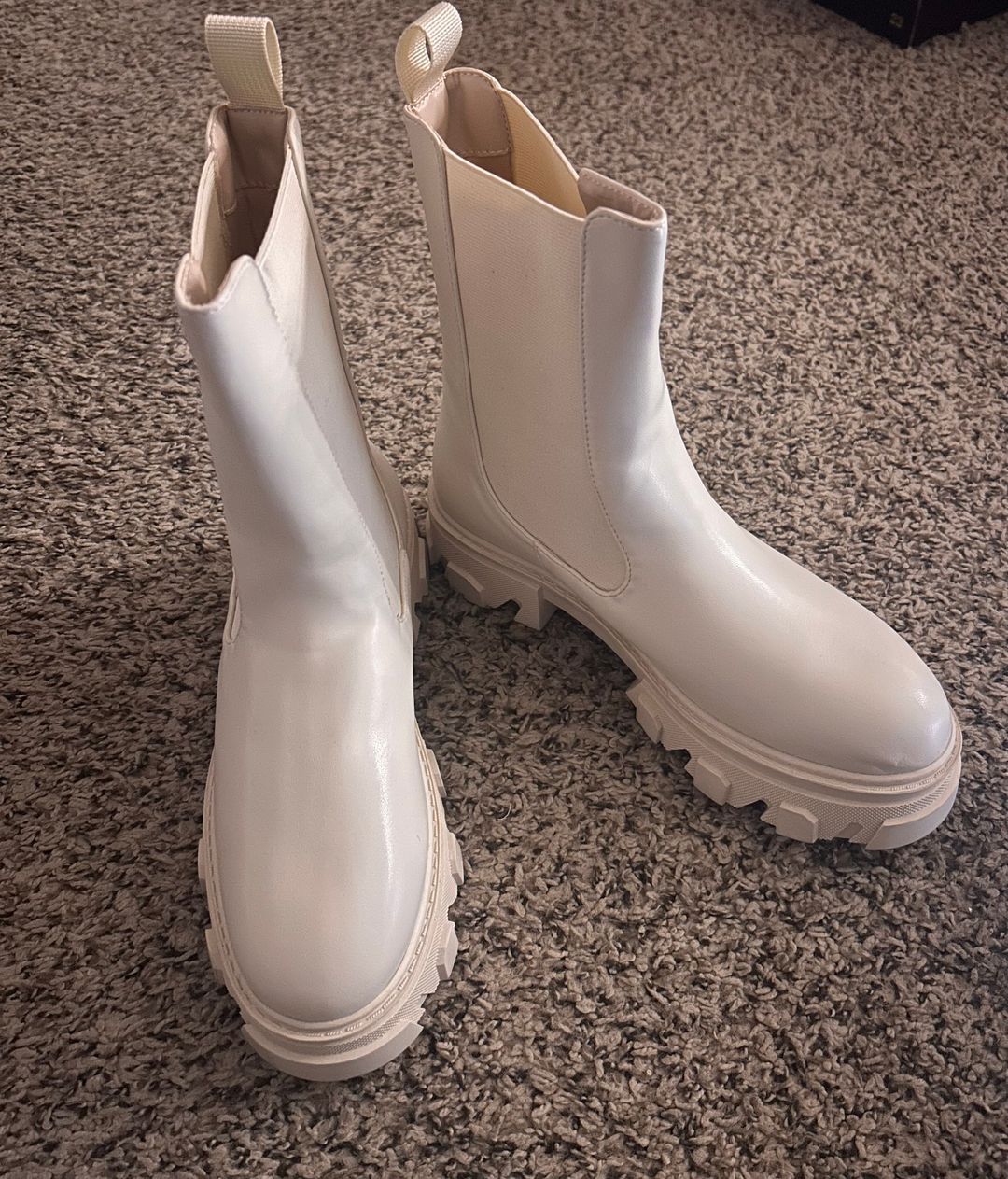 Pretty Little Thing White Chunky Platform Chelsea Ankle Boots