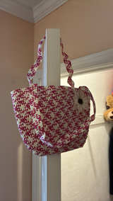 Pink and White Woven Kids Tote Bag with Flower - Image 2