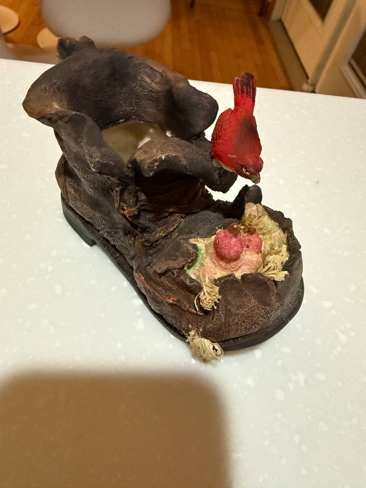 Cardinal Bird and Nest Boot Planter Figurine