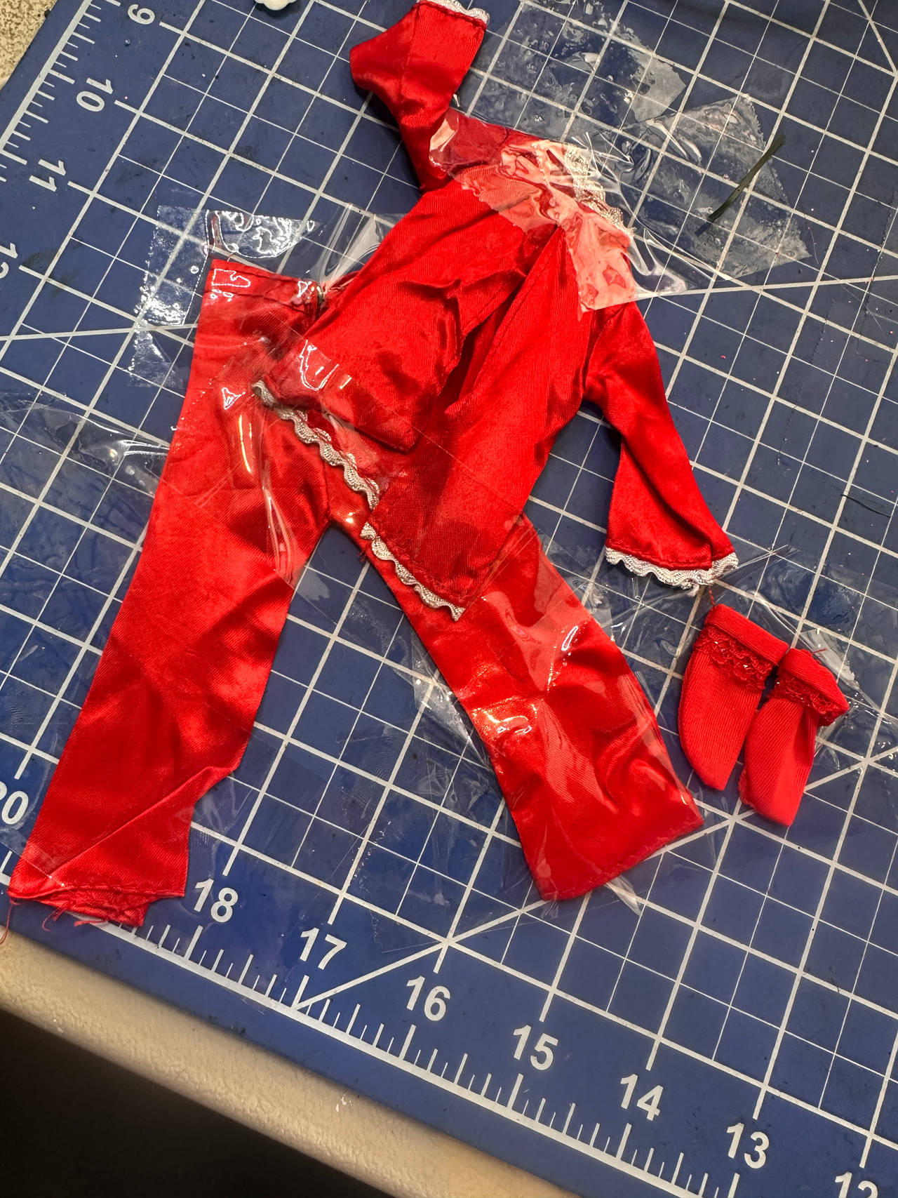Barbie RED SILK PAJAMA set with socks. 195