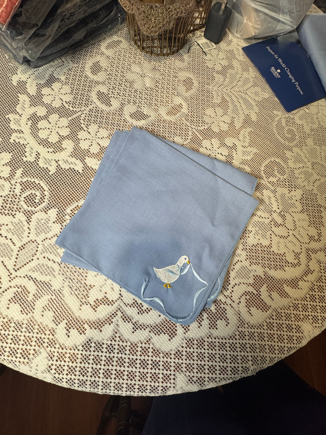 Cottage core duck set of 4 Embroidered Cloth Napkin