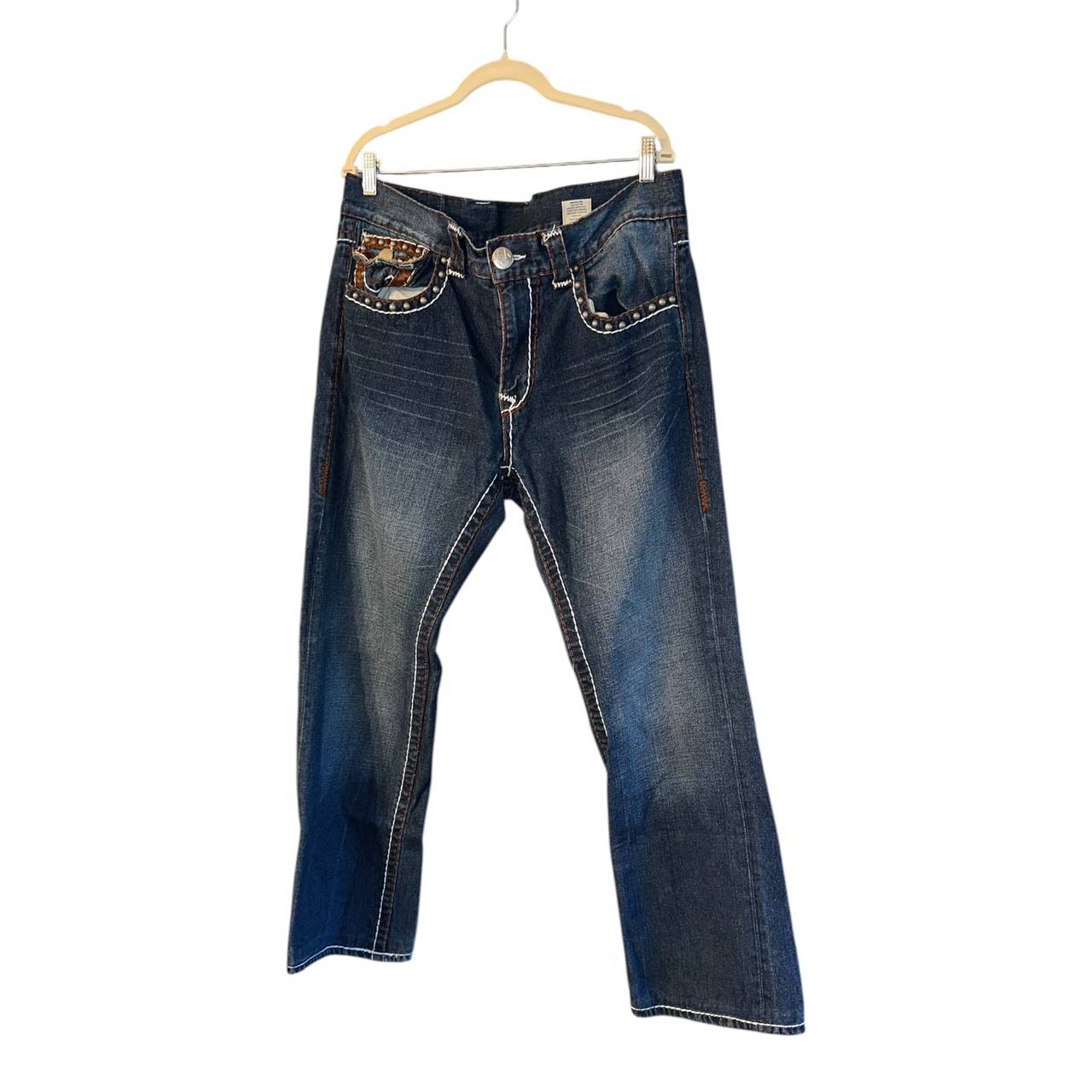 True Religion Ricky Super T Leather Trim Studded Jeans