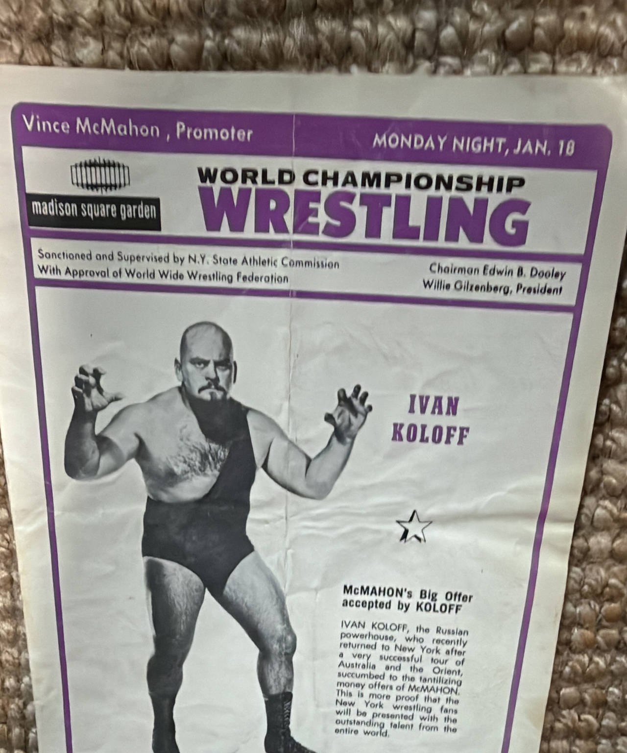 Vintage 1971 WWWF Ivan Koloff Madison Square Garden Wrestling Program Insert
