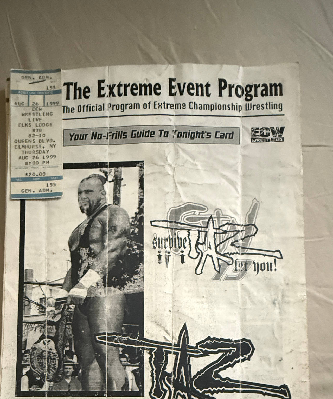 ECW Extreme Event Program August 26 1999 with Ticket Stub