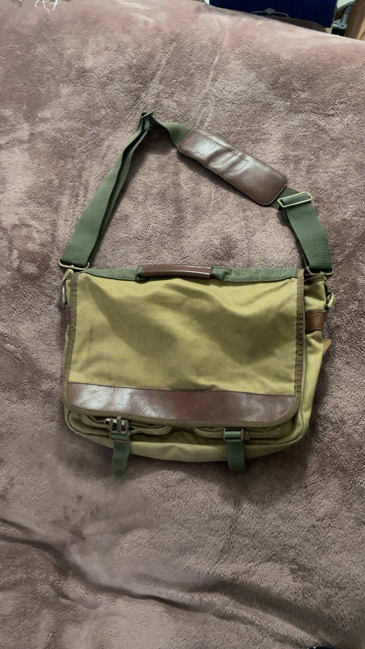 L.L. Bean Vintage Nylon/Leather Trim Messenger Bag