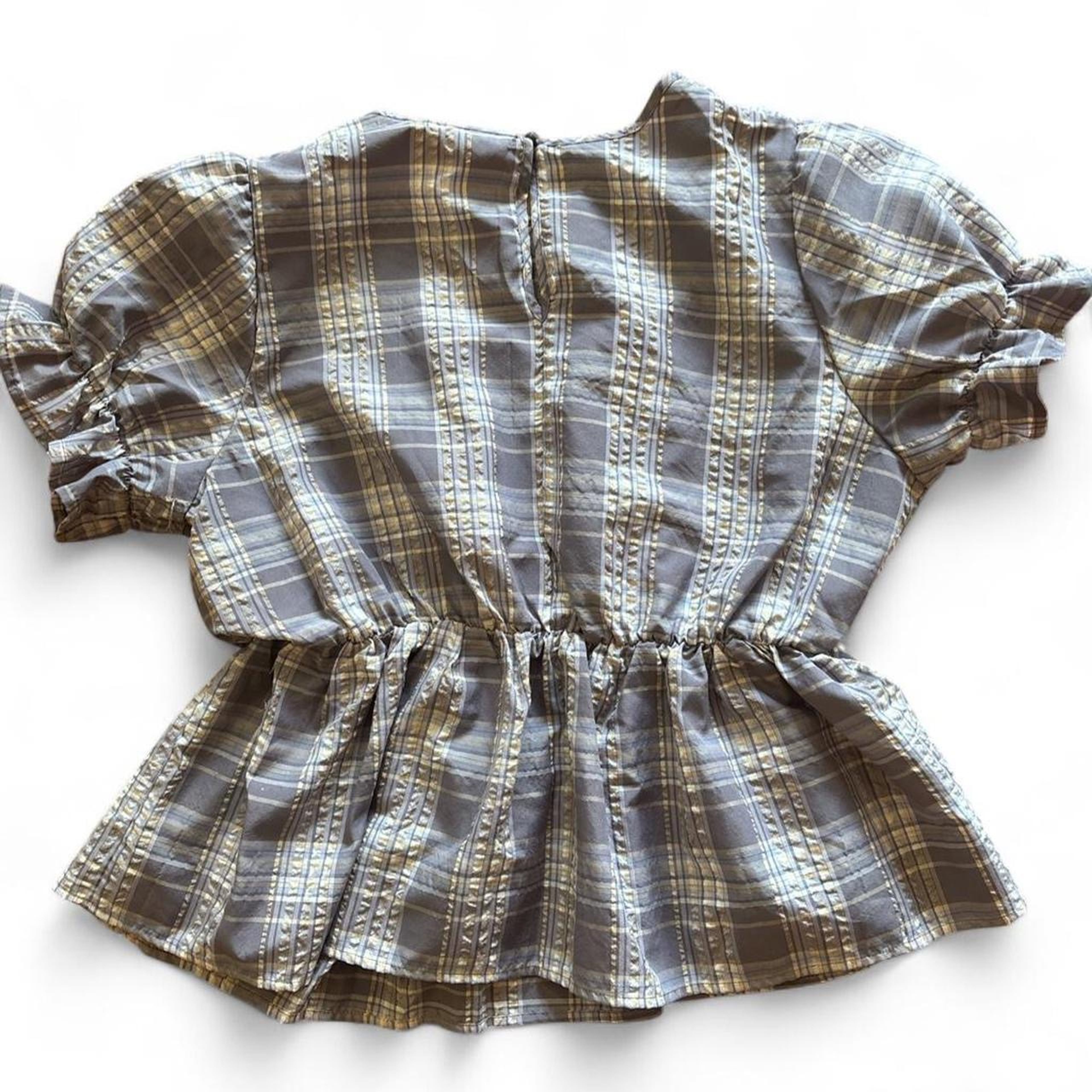 Liberty Love Plaid Peplum Puff Sleeve Top - Image 2