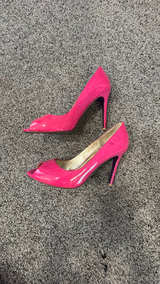 Pink Patent Peep Toe High Heels - Image 4