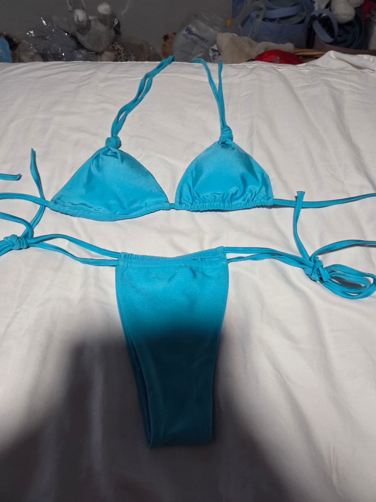Turquoise Triangle Tie Side Bikini Set
