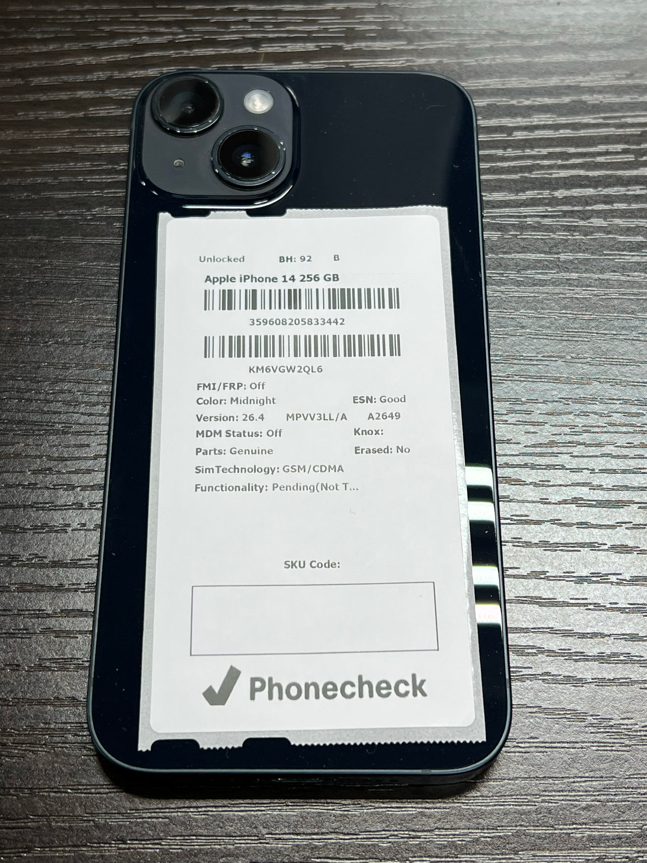 Apple iPhone 14 256GB Midnight Unlocked 92% Battery