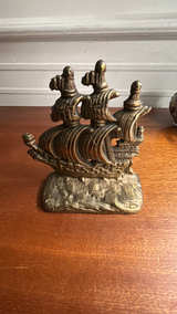 Spanish ship Bronze Cast Iron Galleon Ship Bookends - Image 2