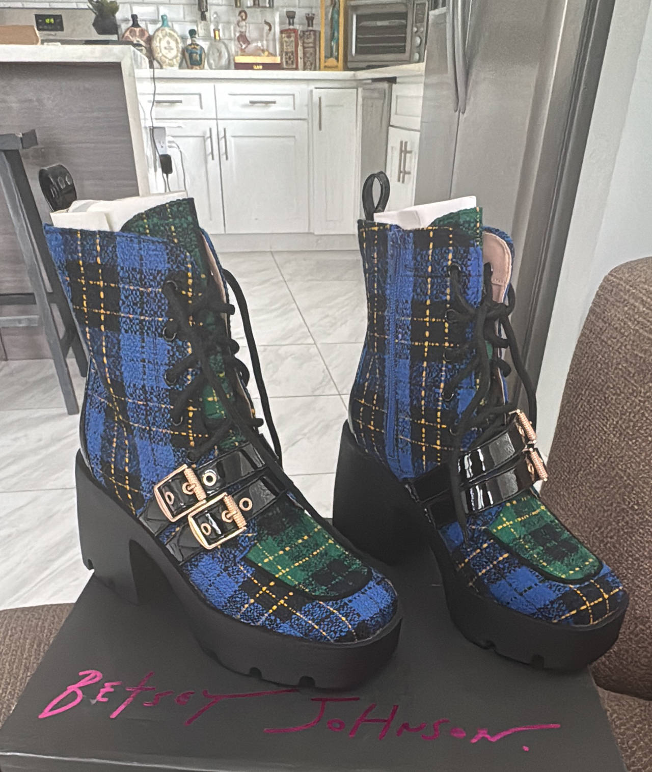 Betsey Johnson Sutton Plaid Platform Bootie