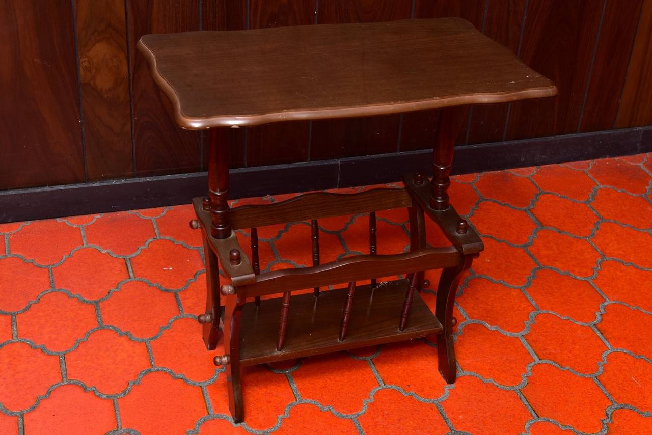Vintage Solid Wood Magazine Rack Side Table