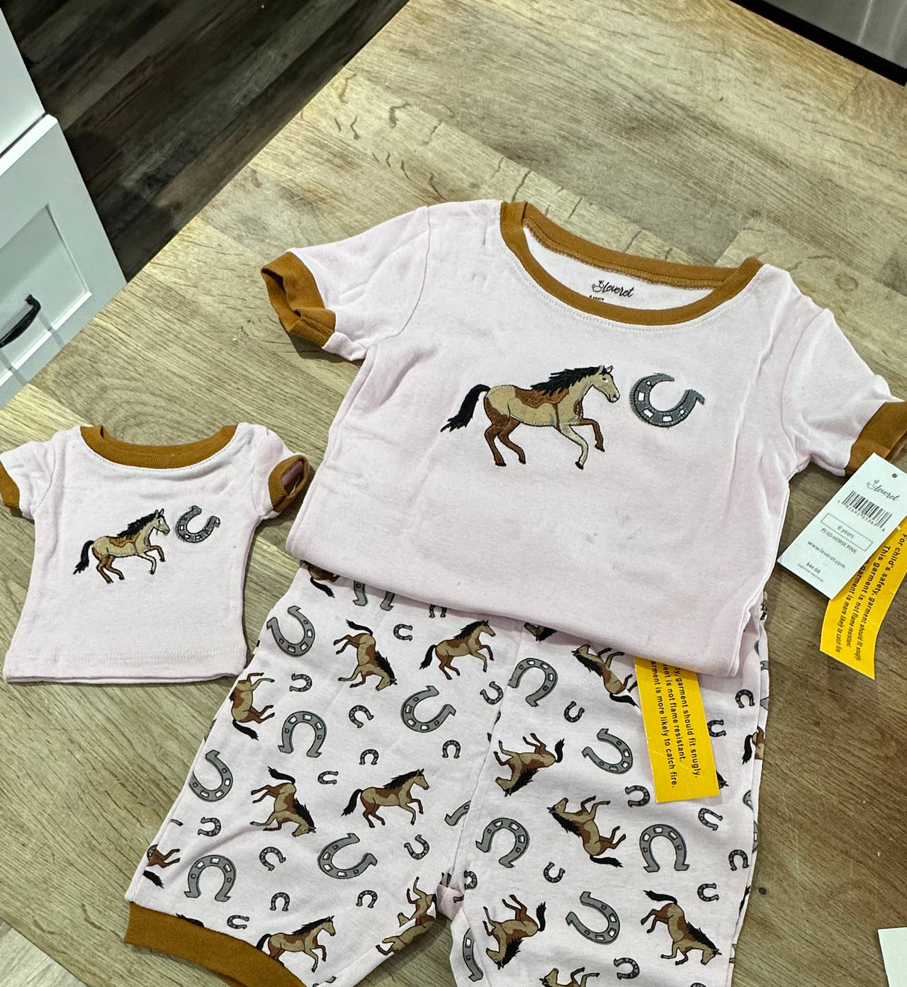 NEW Embroidered Horse Pink Pajama Set with Doll Shirt