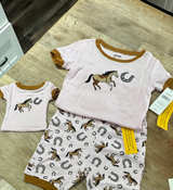 NEW Embroidered Horse Pink Pajama Set with Doll Shirt - Image 1