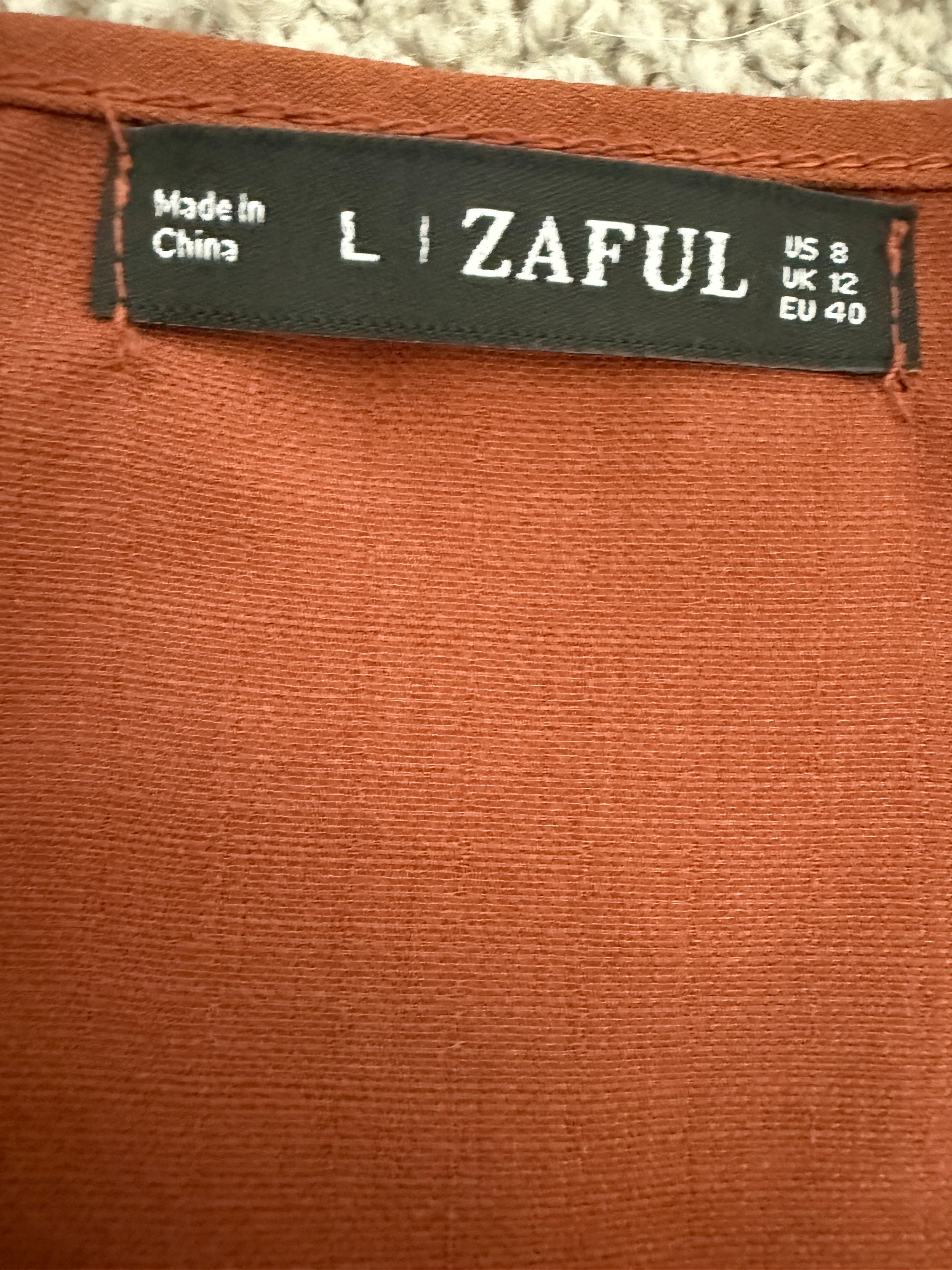 Zaful Women's Lantern Sleeve Ruffle Dress – Terracotta Size Large - Image 5