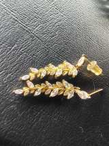 Gold Tone Marquise Leaf Vine Drop Earrings - Image 2