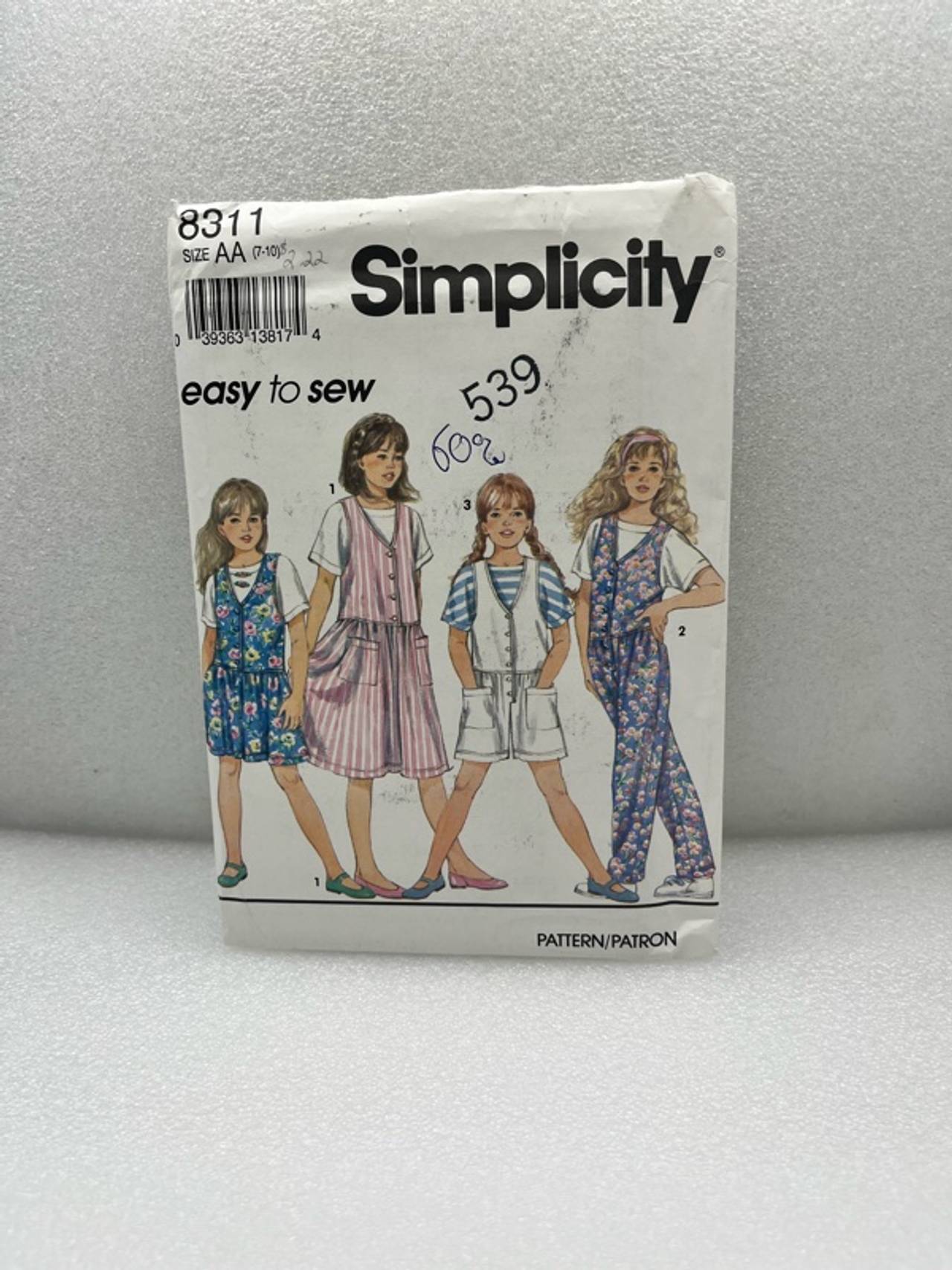 Simplicity 8311 Girls Jumpsuit Jumper Top Sewing Pattern