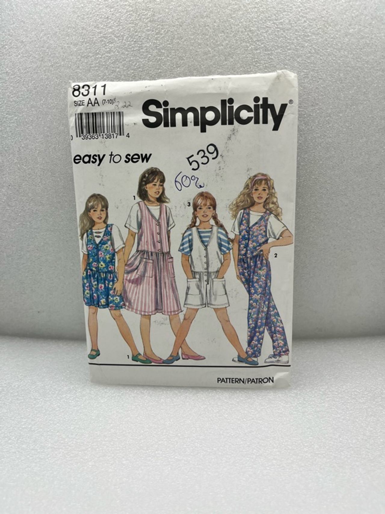 Simplicity 8311 Girls Jumpsuit Jumper Top Sewing Pattern