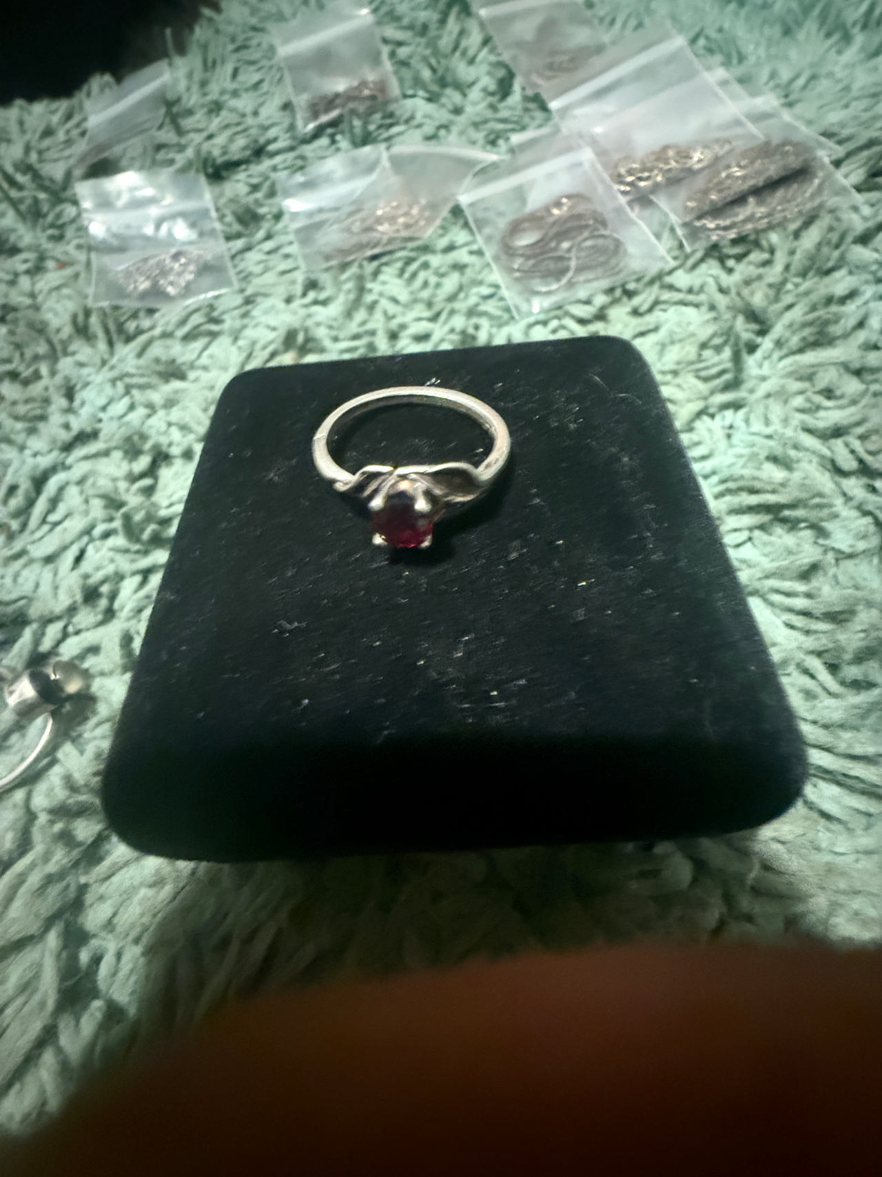 Silver Elephant Ring with Red Gemstone