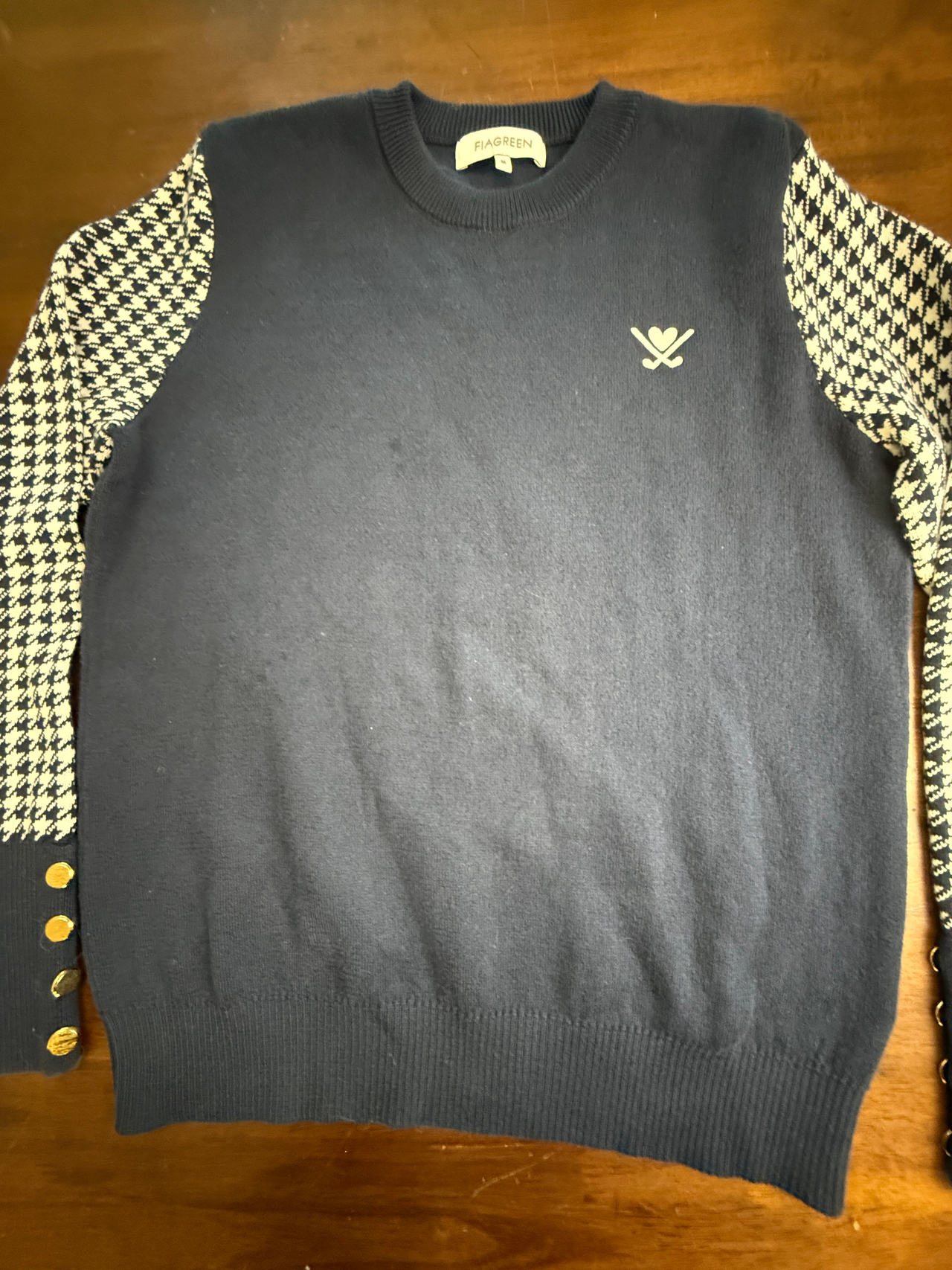 Fiagreen Houndstooth Sleeve Golf Sweater M