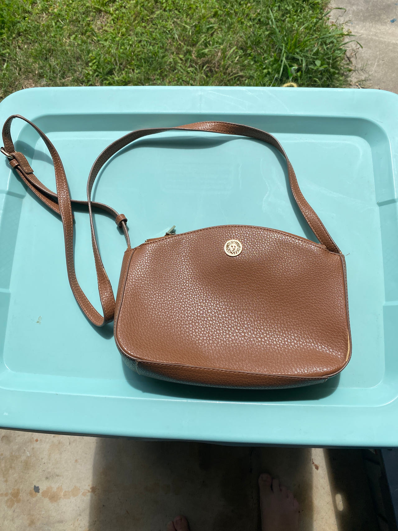 Anne Klein Brown Crossbody Bag Faux Leather Zip Top Small Purse