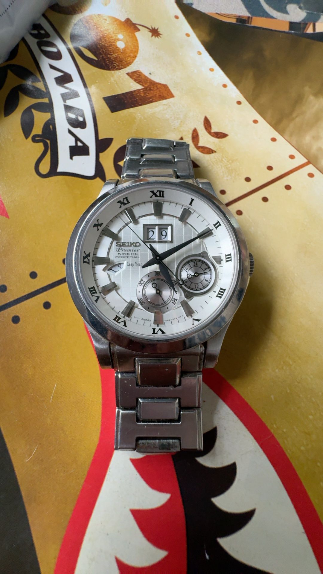 Seiko Premier Kinetic Steel Watch Silver Dial