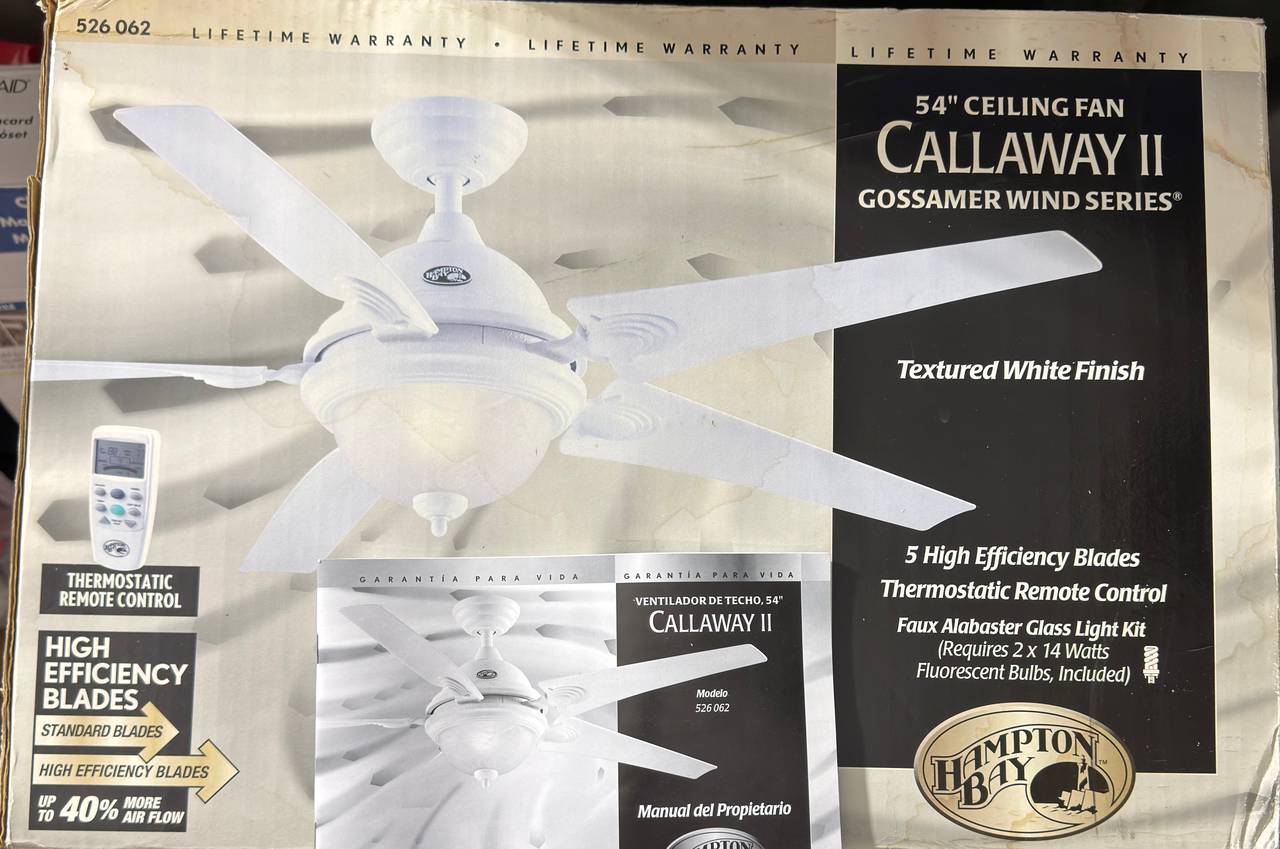 Hampton Bay 54” Ceiling Fan Callaway II White w/ Remote Light Kit Sealed NEW