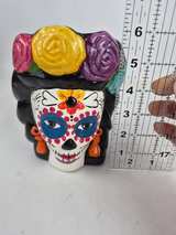 Day of the Dead Catrina Ceramic Planter Sugar Skull, Frida Kahlo inspired Design - Image 4