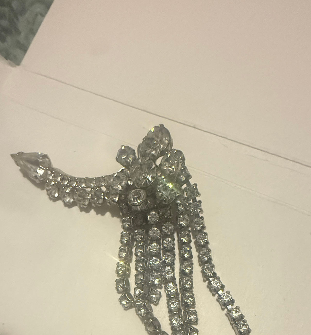 Vintage Rhinestone Waterfall Fringe Brooch