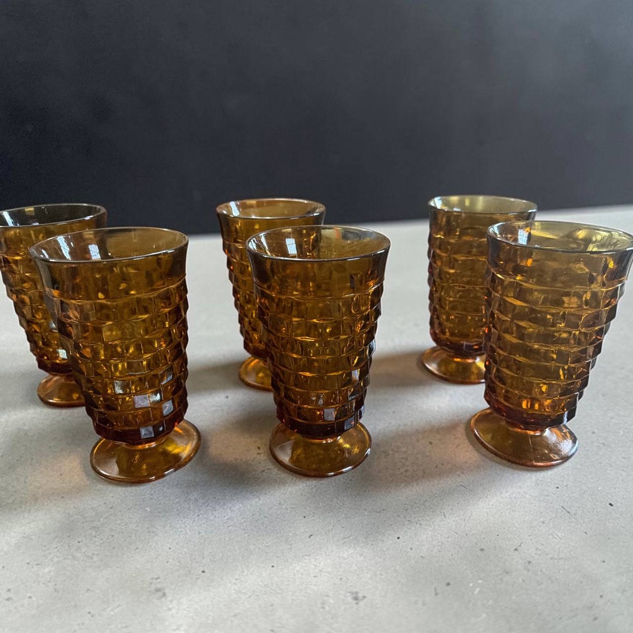 Vintage Indiana Glass Whitehall Amber Footed Tumblers - Set of 6
