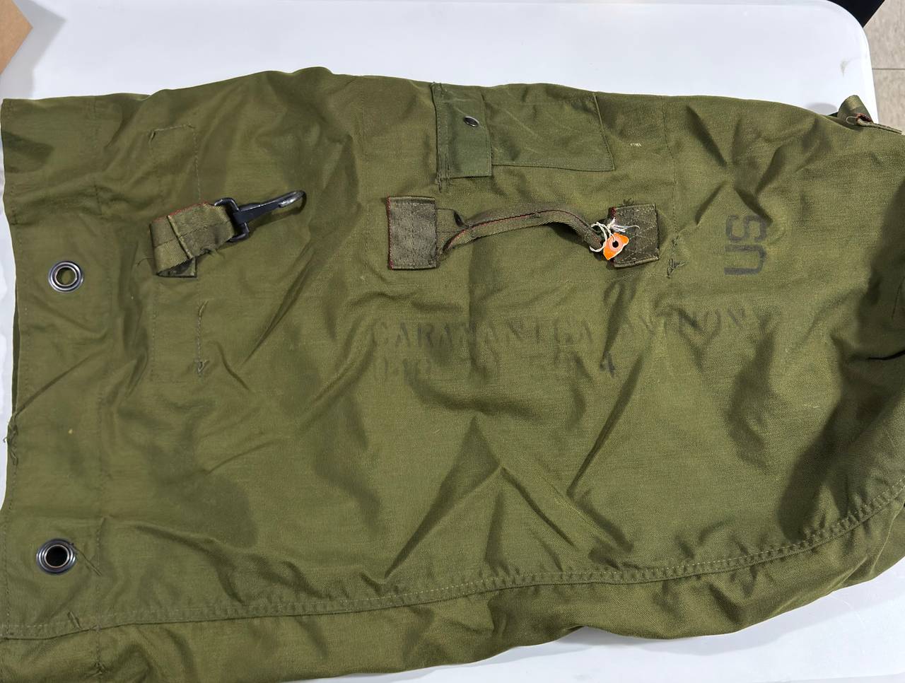 Vintage U.S. Military Duffel Bag Canvas Army Bag Named CARAMANICA Olive Drab