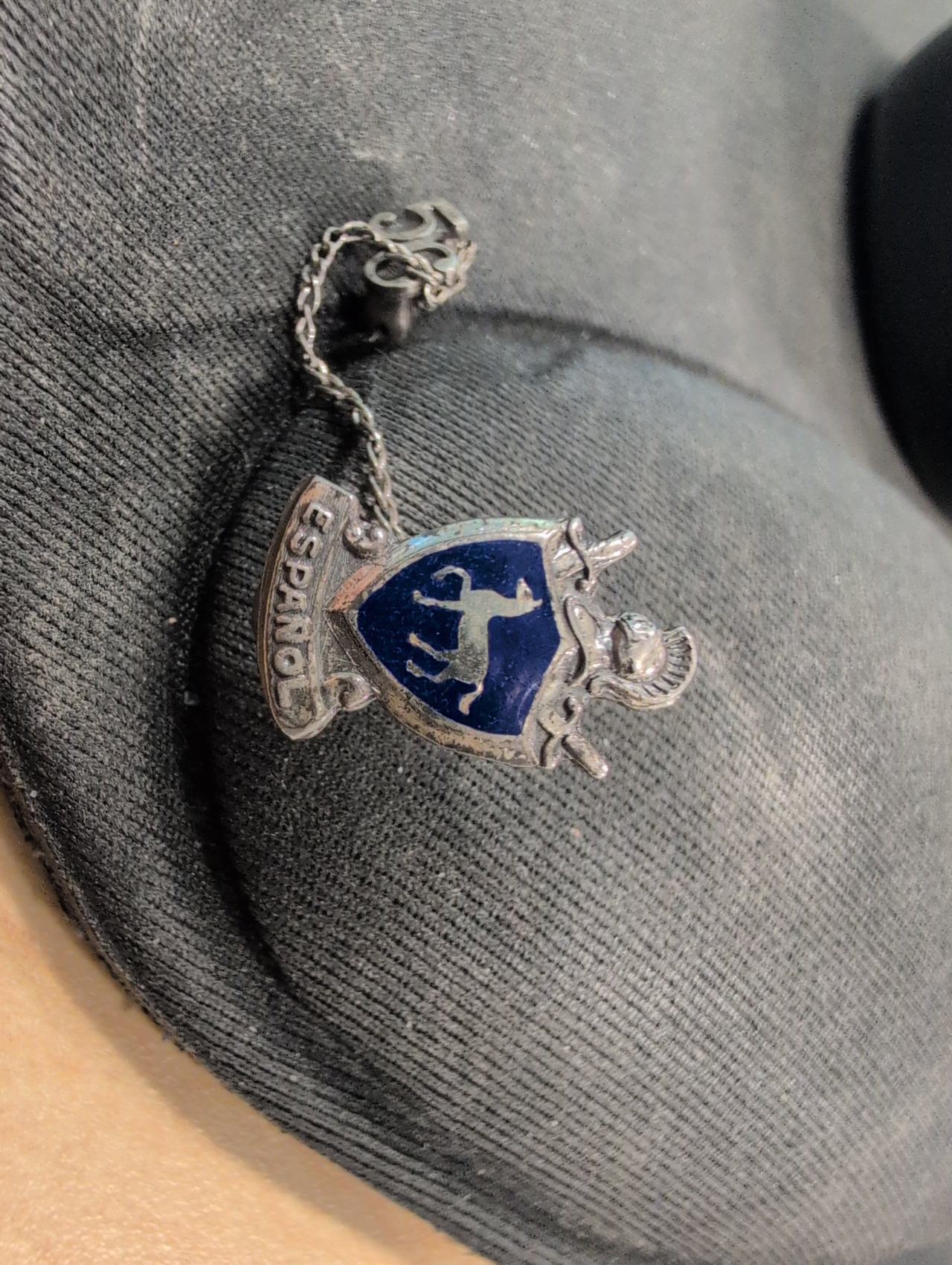 Vintage 1956 Sterling Silver Spanish Honor Society Pin - Blue Enamel Shield - SS