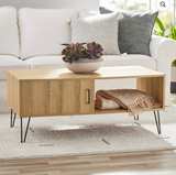 New Mainstays Modern Hairpin Rectangle Coffee Table Oak - Image 1