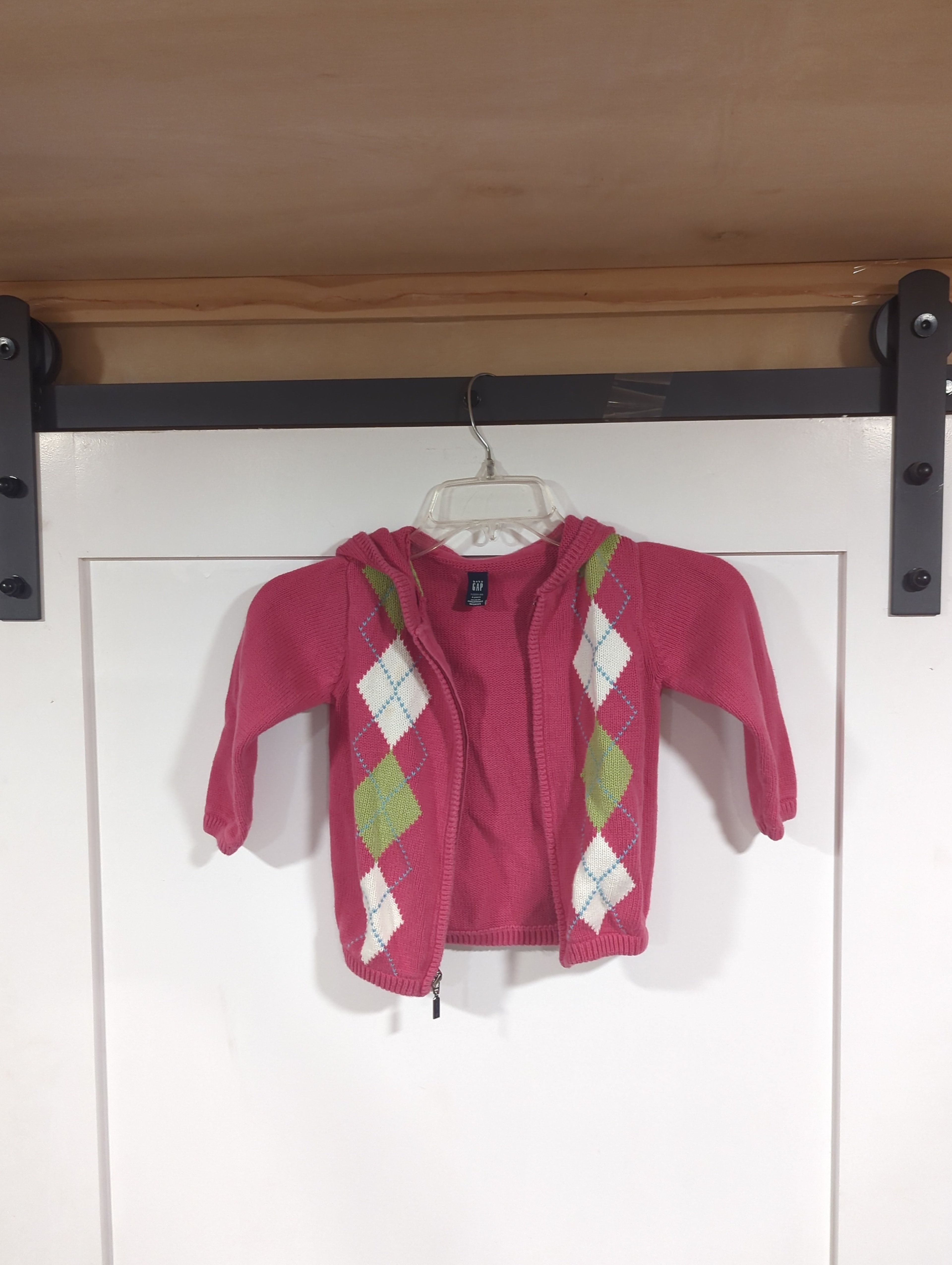 Gap Kids Pink Argyle Zip-Up Hooded Sweater - Image 2