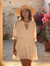 En Crème Embroidered Sleeve Tiered Mini Dress - Image 2