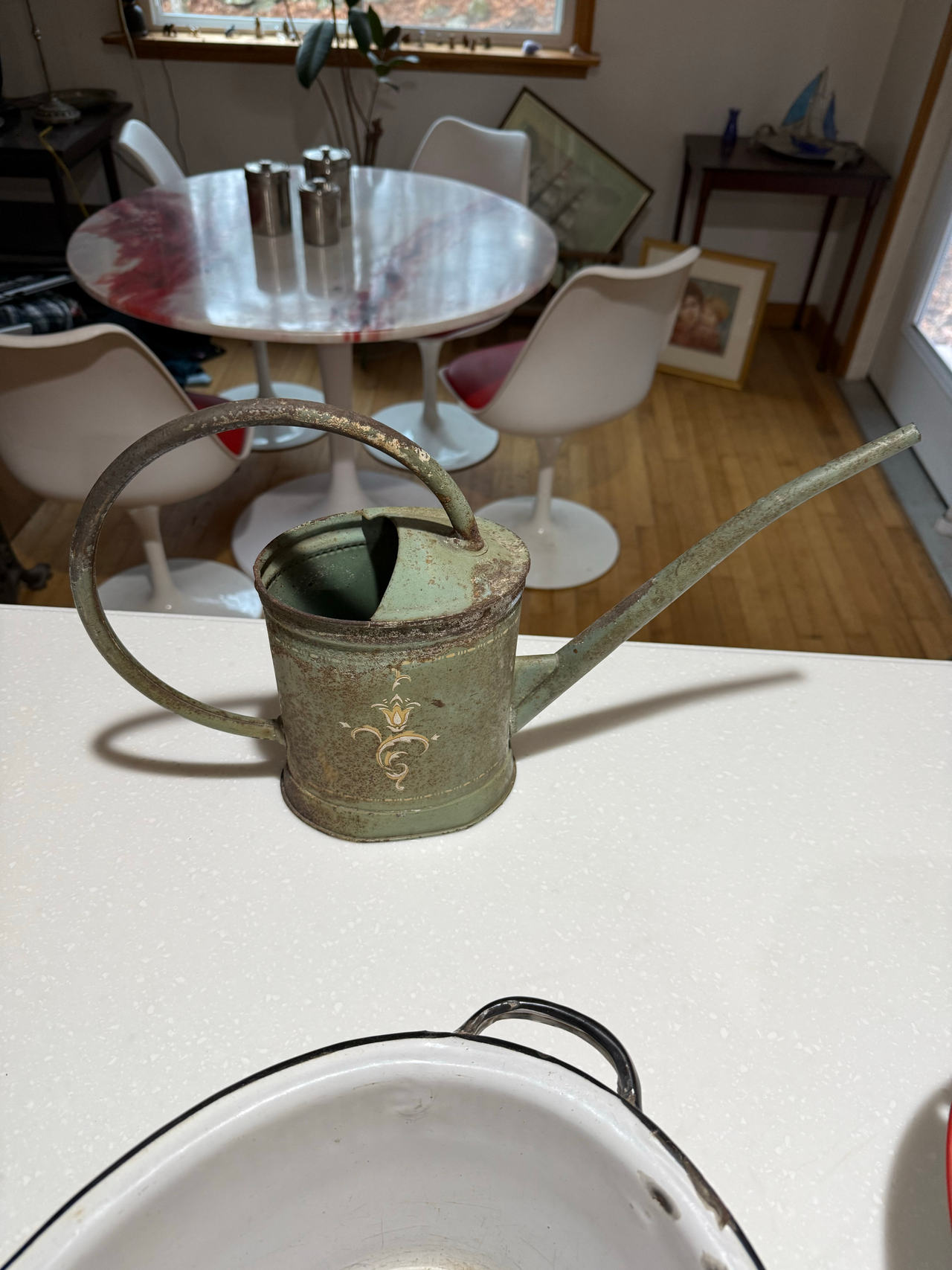 Vintage Metal Indoor Watering Can with Long Spout