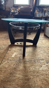Round Glass Top Coffee Table with Wood Base - Image 2