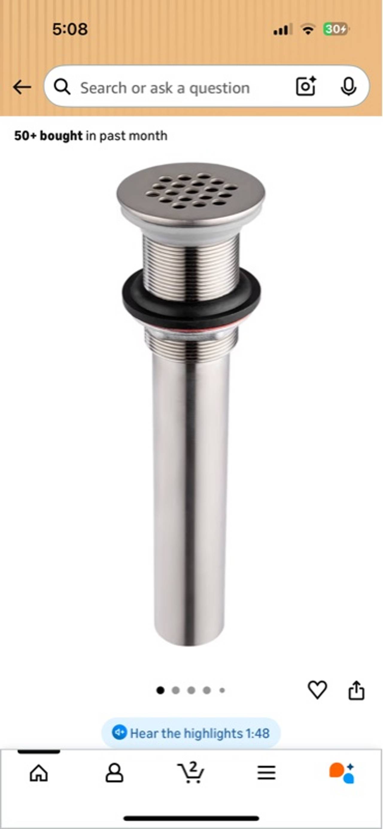 Grid Drain Strainer Assembly Without Overflow for Bathroom Sink, C.O. Plug Grid