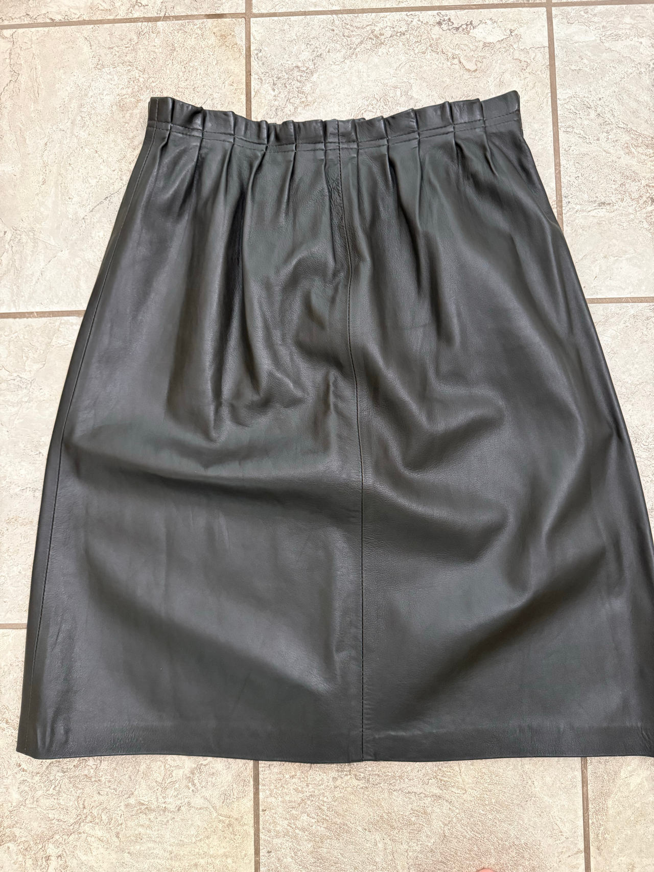 Nicole Farhi Black Leather Gathered Waist Skirt