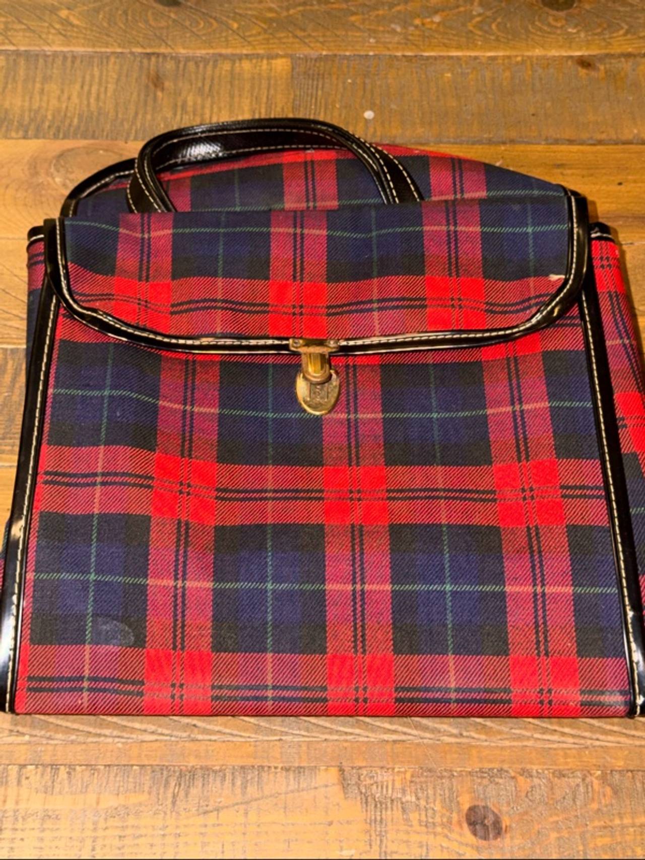 Vintage Plaid Clutch with Kiss Lock MCM Lunchbox Picnic 