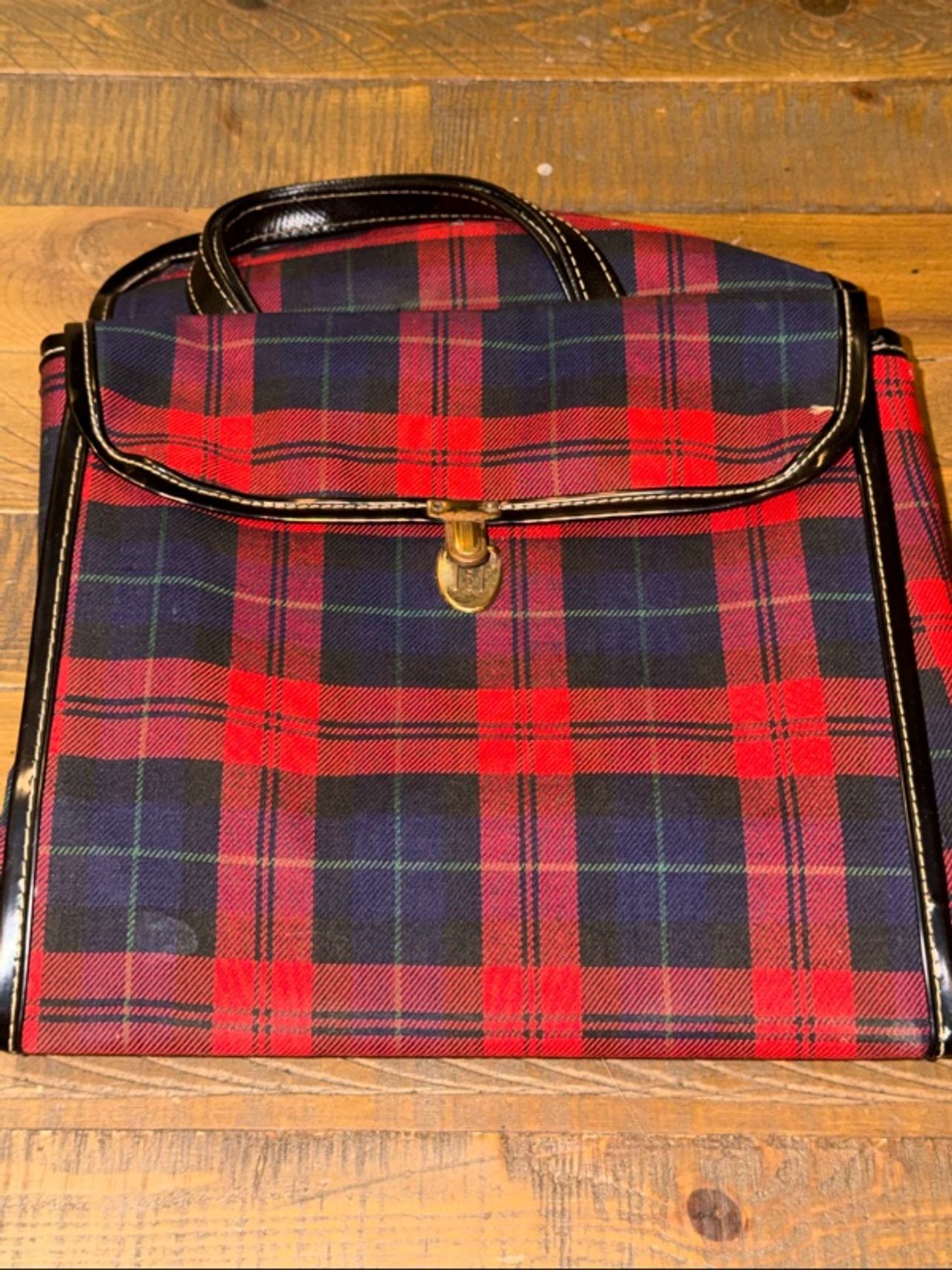 Vintage Plaid Clutch with Kiss Lock MCM Lunchbox Picnic 