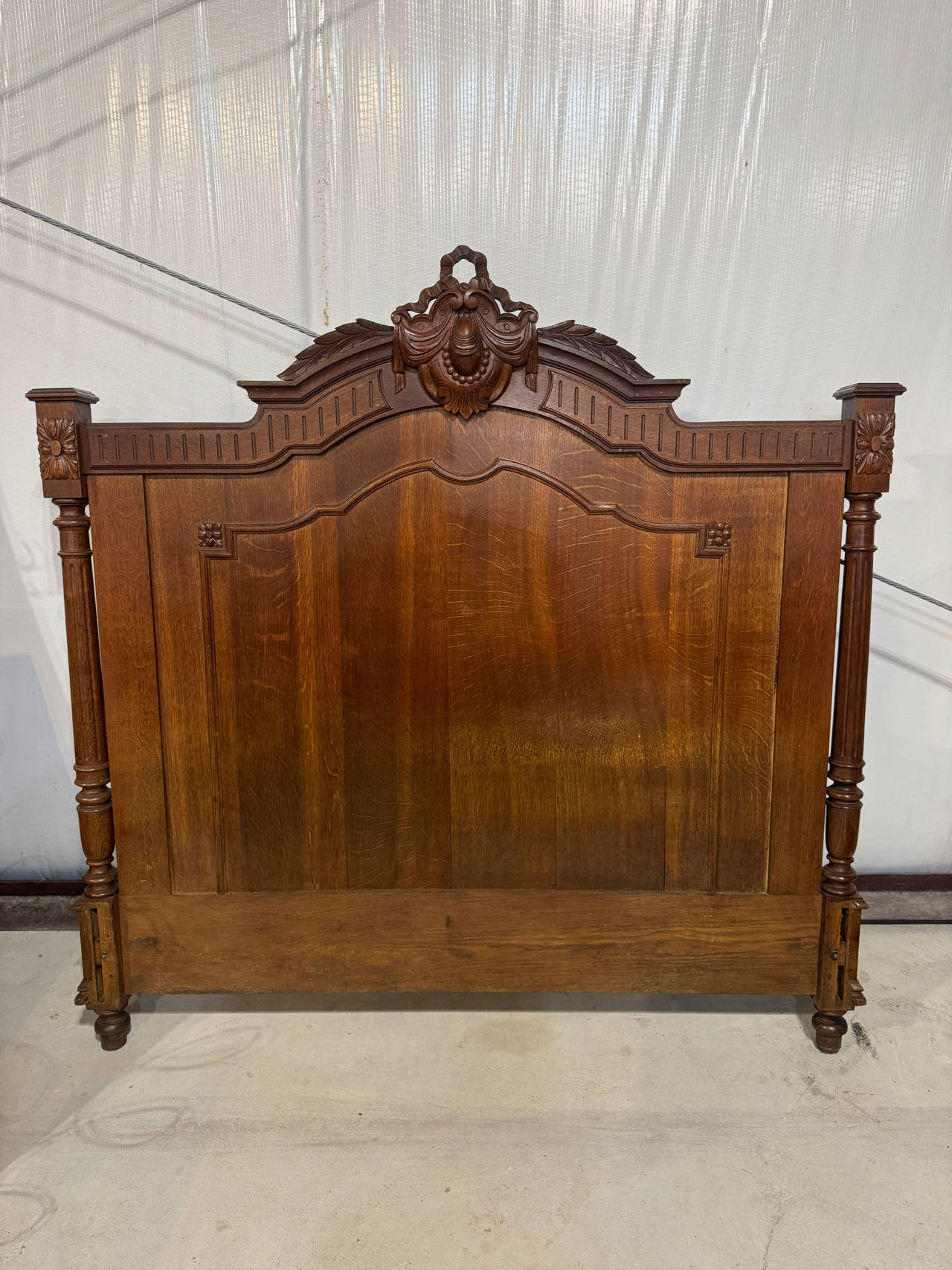 Antique Victorian Style Carved Oak Headboard