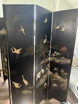 Chinese Black Lacquer Folding Screen with Crane Birds - Image 3