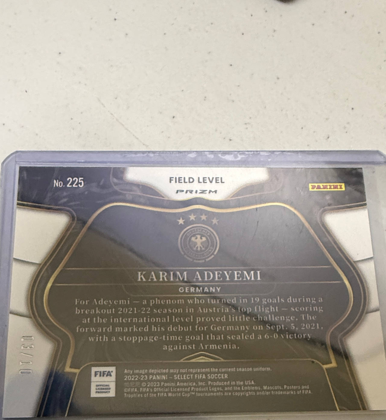 2022-23 Panini Select FIFA Karim Adeyemi Field Level Gold Prizm /10 #225