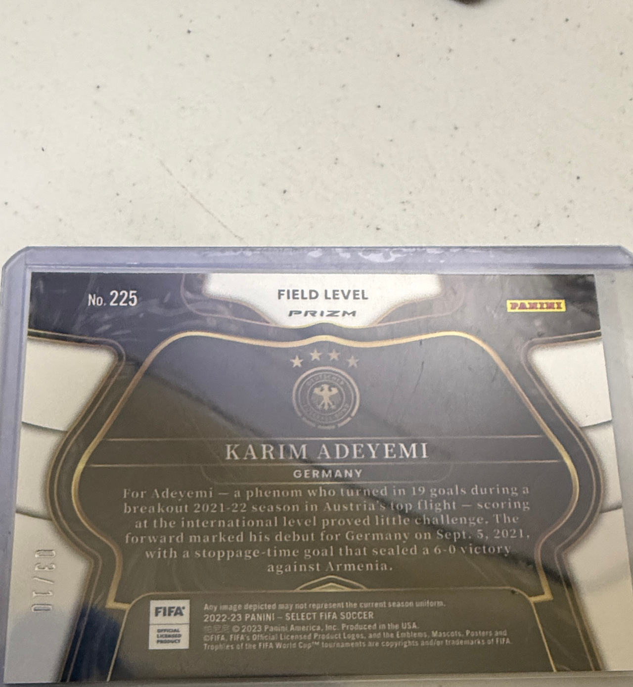 2022-23 Panini Select FIFA Karim Adeyemi Field Level Gold Prizm /10 #225