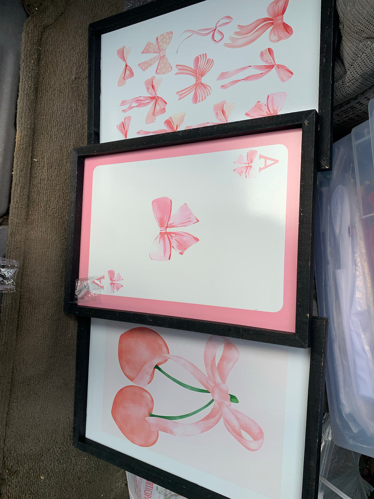 Pink Bow and Cherry Framed Art Set