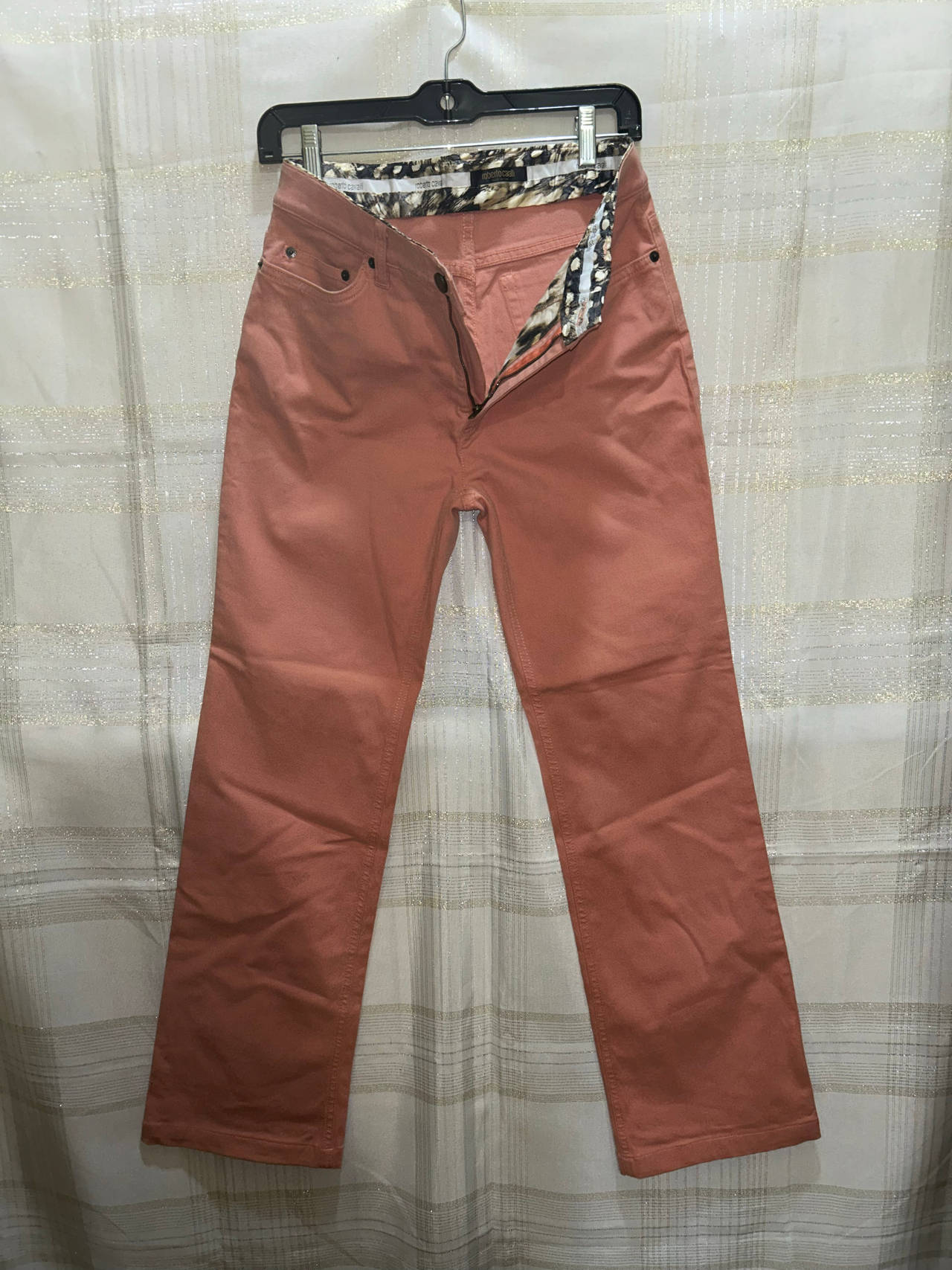 Roberto Cavalli Coral Straight Leg Pants with Leopard Lining