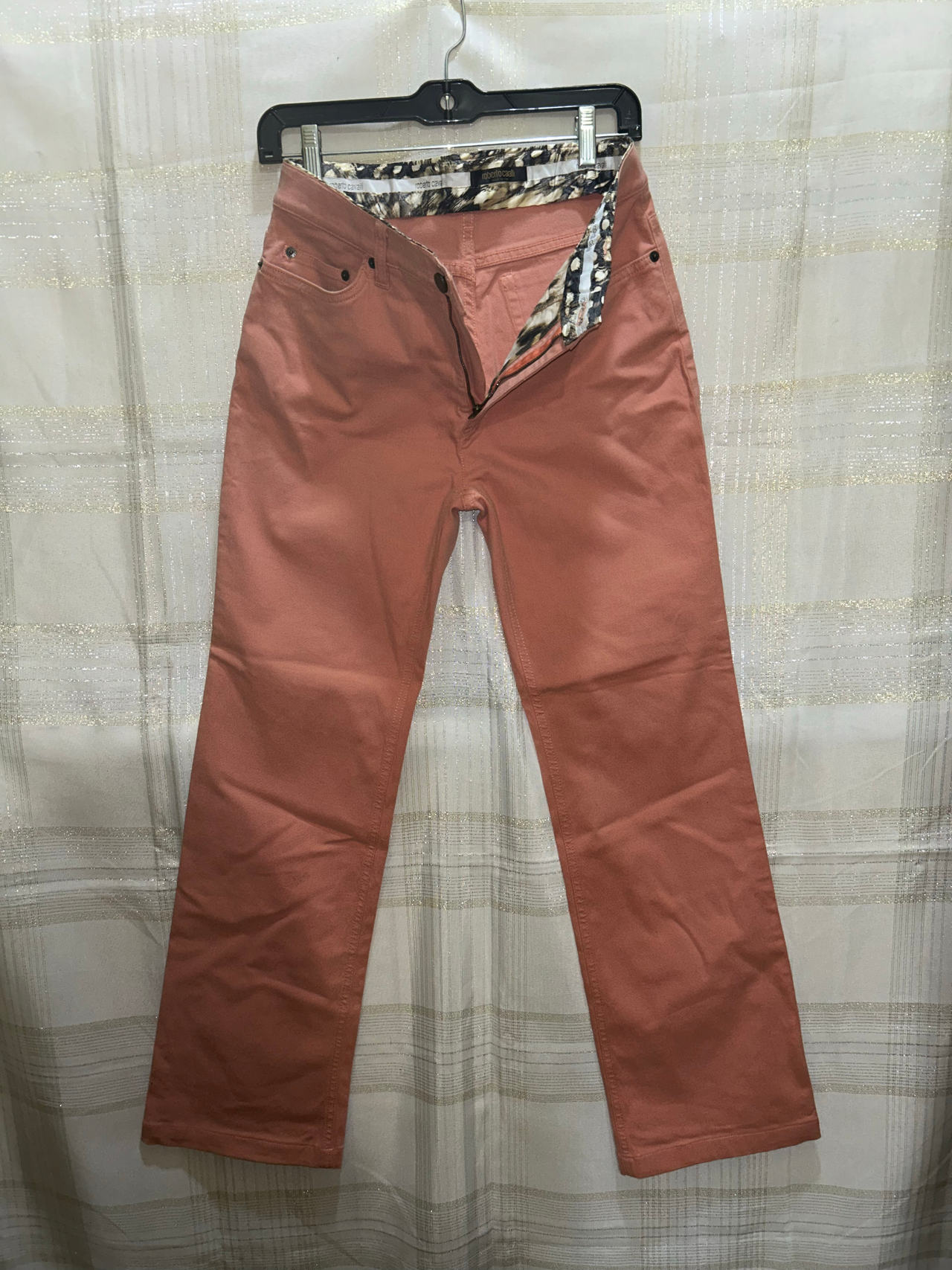 Roberto Cavalli Coral Straight Leg Pants with Leopard Lining