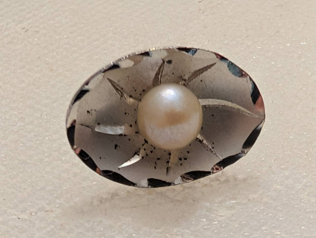 Vintage Pearl and Carved Glass Brooch