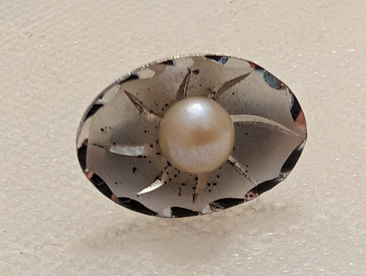 Vintage Pearl and Carved Glass Brooch